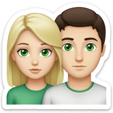 A blonde girl with fair skin and green eyes and a brunette guy with fair skin and green eyes sticker