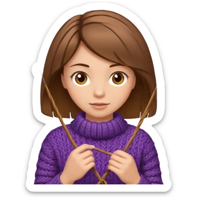  Woman with brown bobbed  hair and highlights light brown eyes no glasses  tangled Knitting emoji sticker