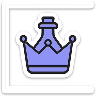 crown-shaped minimalist elixir bottle, color #7986cb, simple clean design, very small neck, seamless bottom, floating in air, no base or shadow, modern, matching a collection sticker