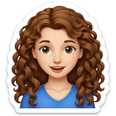 white girl with long curly brown hair, winking sticker