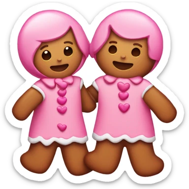 2 pink gingerbread’s holding their hands with love  sticker