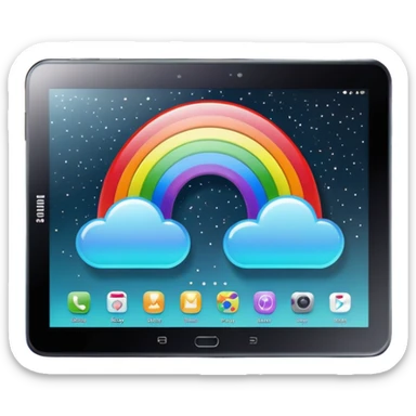 Realistic, still life, Samsung galaxy tablet with a black holographic glitter rainbow effect cover sticker