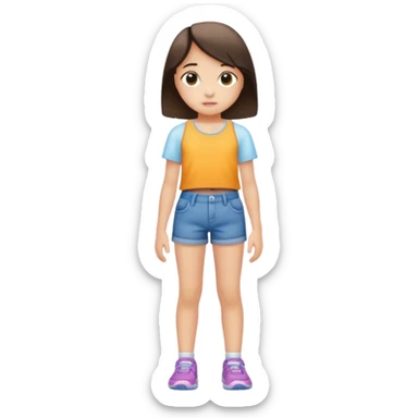Child 8 year old girl standing  only shorts no shirt sticker