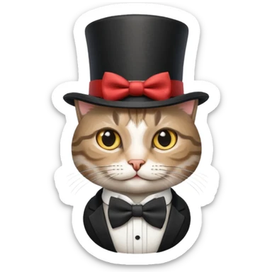 Grey tabby cat in top hat and bow tie sticker