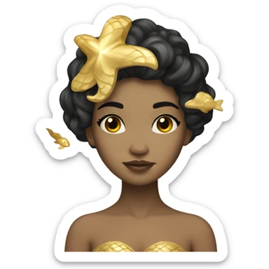 Ethereal gold mermaid with light skin and black hair  sticker