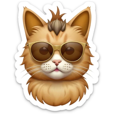 Cat wearing sunglasses and a mohawk sticker