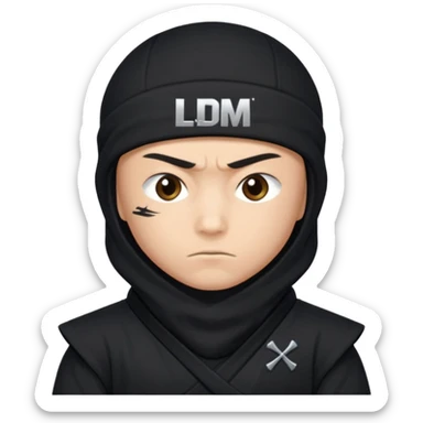 un ninja con una remera negra que diga LDM con letras blancas sticker