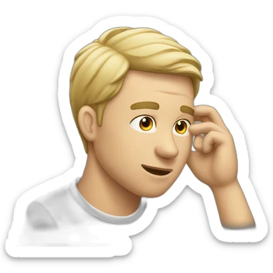 white man touch his ear sticker