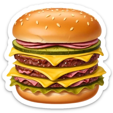 Wavy pastrami on a bun with mustard and round pickles  sticker