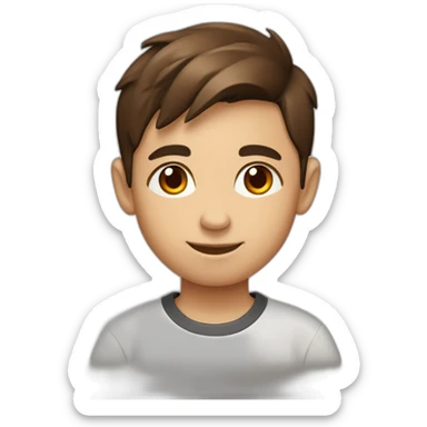 10 year old boy with brown hair wearing a shirt with ubuntu linux logo sticker