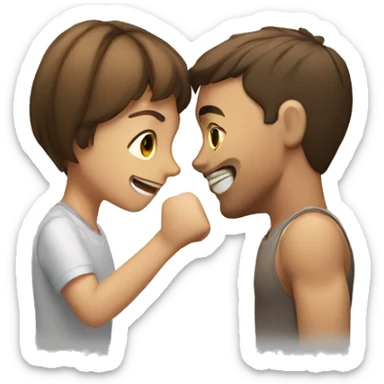 A girl punching a guy with brown short hair  sticker