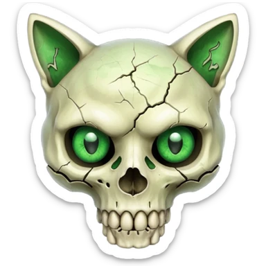 Zombie cat skull with green eyes sticker