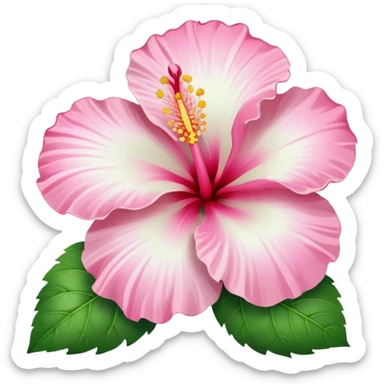 light white hibiscus flower with a pink centre in the style of apple emoji sticker