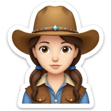 Young girl with brunette hair with a cowboy hat on  sticker