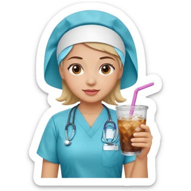 nurse holding iced drink sticker