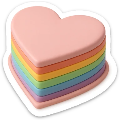 heart-shaped fondant cake with rainbow stripes sticker