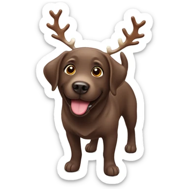 happy chocolate labrador with reindeer sticker
