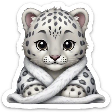 Cute, Disney-style baby snow leopard cozy in blanket sticker
