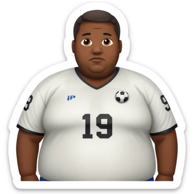 A obese black guy with football jersey sticker