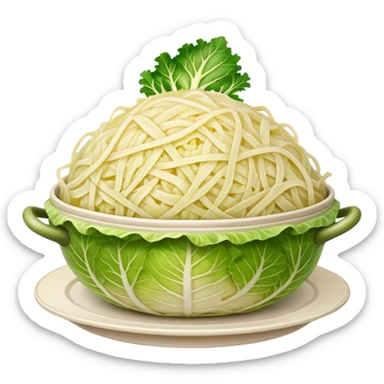 Cinematic Realistic Sauerkraut Dish Emoji, depicted as a tangy, fermented cabbage dish rendered with vibrant textures and natural, appetizing lighting. sticker