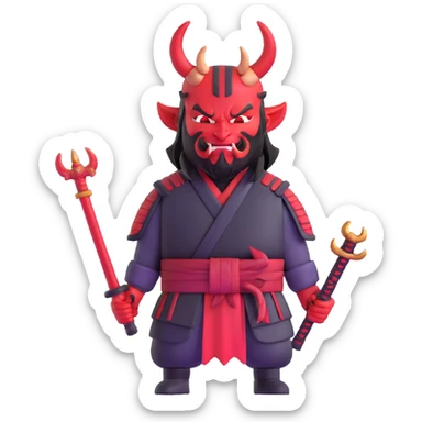 Devil samurai with prominent red horns sticker