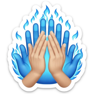 Prayer hands in blue fire  sticker