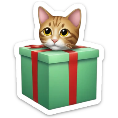 cat's head sticking out of a Christmas present sticker