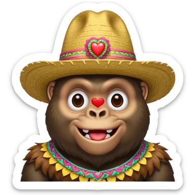 gorilla with heart eyes and a sombrero  sticker