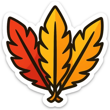 Rearrange the three phoenix feathers in a fan shape with the tips meeting at the bottom, keeping the vibrant 3D toon style, and remove the background. sticker