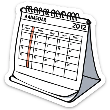 Colorful desk calendar with flip pages and a marked important date sticker