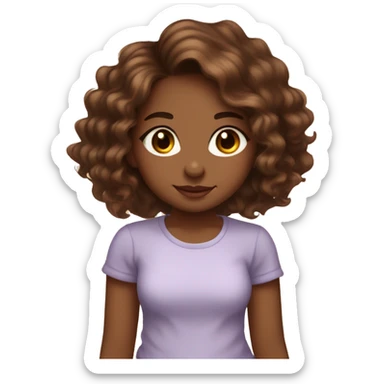 pretty brown skinned girl with long brown wavy hair long eyelashes and a chin dimple holding a chinky eyed brown skinned babygirl  sticker