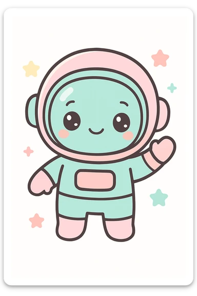 Make the cute astronaut wave, keep the kawaii cartoon style. sticker