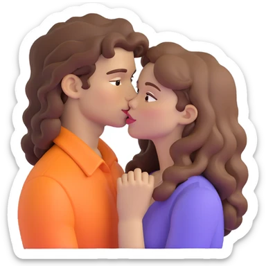 long light brown hair girl with pale skin and boy with dark curly hair and tanned skin kissing sticker