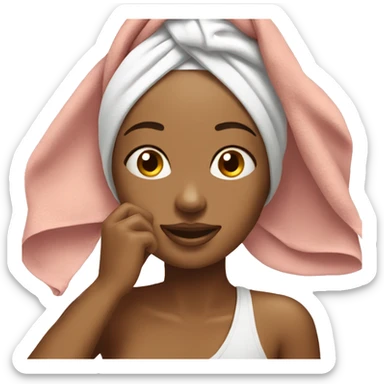 Woman doing skincare with a towel on her head sticker