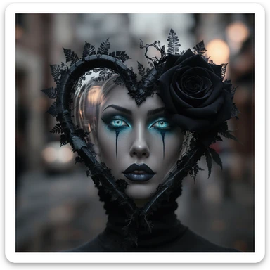 gothic heart with a black lace rose, professional photography style sticker