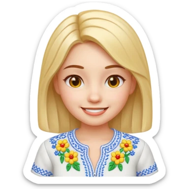 Girl in a Ukrainian white embroidered shirt, 3D Emoji sticker