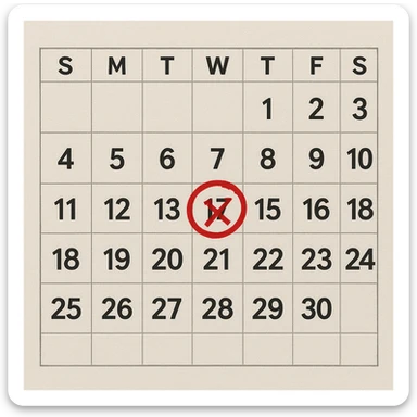 a calendar page with a marked date sticker