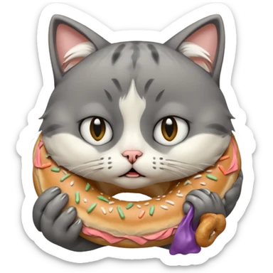 Ağlayan üzgün simit yiyen kedi sticker