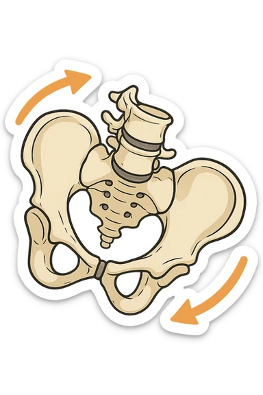 Bacino anatomico ruotato in senso orario quindi con le frecce che girano verso destra per far capire sticker