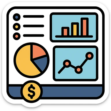 dashboard with charts and graphs, financial theme, modern icon style sticker