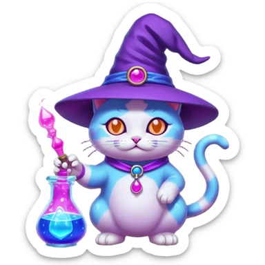 Purple witch cat full body with pink potion neon  and blue potion bubbling neon sticker