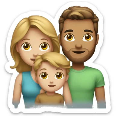 family with baby, baby has blue eyes and caramel blonde hair, mom has brown hair green eyes, dad has black hair brown o sticker