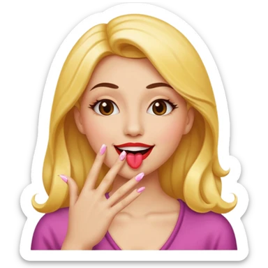 The smiley emoji with nails done. Big lips blowing a kiss sticker