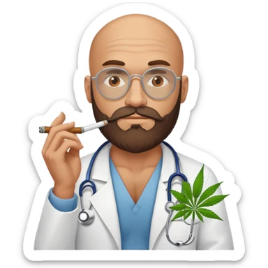 Muscular bald brown beard hippie doctor smoking weed sticker