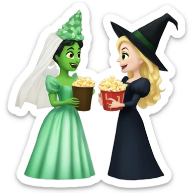 Glinda and elphaba eating popcorn  sticker