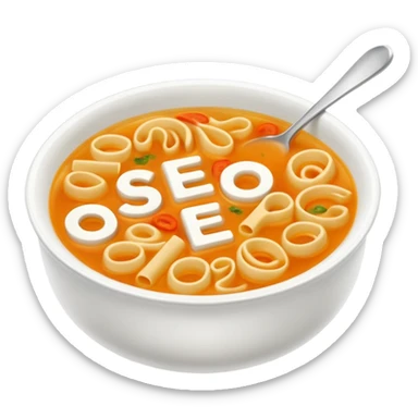 soup with letters inside spelling SEO sticker