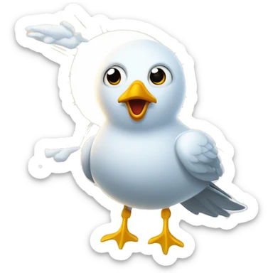 Sparkling crazy seagull flying snow mad eyes illustration doodle high contrast lightning bolt halo sun beams sticker