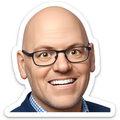 smiling bald man with glasses sticker
