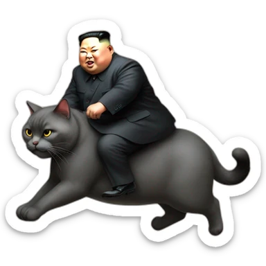 super fat Kim jong UN riding a cat sticker