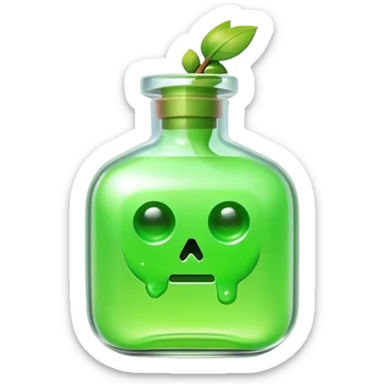Clash of Clans aesthetic: Cinematic Playful Pixel 3D green health Potion Emoji, rendered in a 3D vector-style similar to standard emojis with minimal shading and bold, simplified shapes. A compact, distinct form with signature details, softly glowing with a pixelated adventure charm. Simplified yet unmistakably iconic, highly detailed and consistent, glowing with a soft radiance and high shine. Stylized with a touch of classic pixel-art charm and a soft glowing outline, capturing the essence of a beloved gaming relic with a friendly, playful manner! sticker